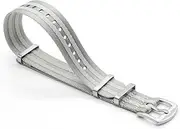 [ALMVIS] Nylon Watch Band 20mm 22mm Replacement Seatbelt NATO Watch Strap with Silver Black Buckle(Silver-White-Silver,20mm)