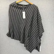 Eileen Fisher One Size Poncho Merino Alpaca Wool Blend Gray Black Striped NWT
