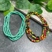 2 PC Handmade 37-44" Waist Beads Necklace African Boho Bracelet Anklet Set A1109