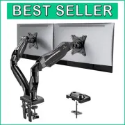 High Stability Dual Monitor Stand - C-Clamp & Grommet Mount for Heavy Screens