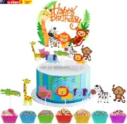 Izoel 36Pcs Jungle Safari Cake Cupcake Decoration, 1Pcs Jungle Animals Happy Bir