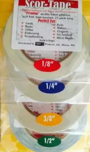 SAMPLE Pack X2 Scor Tape - 2 each 1/8" 1/4" 3/8" 1/2" Scor-Pal ~ FREE SHIP!