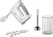 [Bosch] ErgoMixx MFQ36470 Hand Stirrer, 2 Whisks, 2 Stainless Steel Dough Hooks, Stainless Steel Mixing Base, Mixing Cup, 5 Levels Plus Turbo Level, 450 W, White/Grey