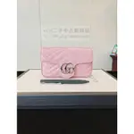 正品現貨 GUCCI 古馳 女士MARMONT雙G牛皮水波紋單肩斜挎鏈條包MINI 粉色 476433 銀LOGO