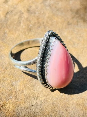 Teardrop Pink Conch Rope Design Ring | 925 Sterling Silver | Size 10 D69