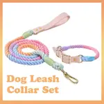 [BAYSTAR] 狗皮帶項圈套裝時尚耐用彩色編織棉繩皮革牽引繩,用於步行和訓練