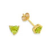 9ct Gold Peridot Heart Stud Earrings in Green