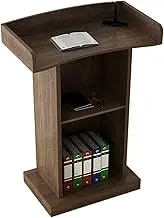 Podium Wood Stand, Floor Standing Podiums Reception Desk for Speakers with Storage Shelf, Wooden Speaking Lectern Ideal for Conference, Auditorium, Church, Classroom