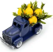 Navy Blue Metal Truck with Artificial Lemon Decor, Farmhouse Spring