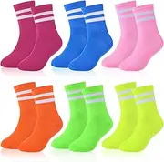 [Tarpop] 6 Pairs Neon Socks Neon Striped Crew Socks Tube Socks Striped Socks Men Women Ankle Socks Athletic Socks Short Socks