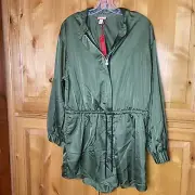 Hunter x Target Women's Sz L Tie Waist Long Sleeve Romper Shorts Olive Utility