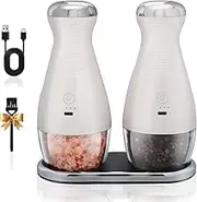 XIJIANG Gravity Electric Salt and Pepper Grinder Set with Storage Base, USB Rechargeable with Warm LED Light, One-Hand Operation, Upgraded Large Capacity Automatic Pepper Mill Grinder