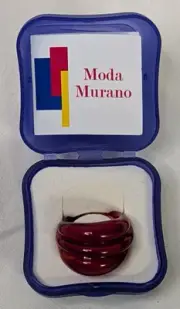 Vintage Chunky Moda Murano Art Glass Blood Orange Wide Statement Ring Size 6.25