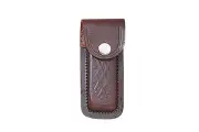 4" Pocket Folding Knife Sheath Holder Brown Printed Leather Belt Case Metal Snap