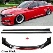 For Honda Accord Civic Black Front Bumper Lip + Side Skirt Spoiler Splitter Kit (for: Honda Civic)