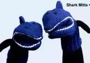 delux SHARK MITTENS knit ADULT puppet whale orca FLEECE LINED blue fin big jaws