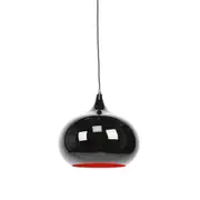 Kirby Inverted Bowl Metal Cord Drop Pendant Light Lamp - Black & Luminous Red Inside.