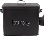 AuldHome Enamelware Laundry Powder Container (Black), Enamelware Detergent Bin with Scoop