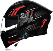Motorcycle Helmet with Bluetooth Flip-Up Helmet, Double Visor, Modular Helmet, DOT/ECE Certified, Full Face Helmet with Microphone for Automatic Response, Crash Helmet for Women Men B,M=55-56cm