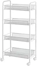 4-Tier Mesh Wire Rolling Cart Multifunction Utility Cart Removable Steel Wire Basket Shelving Trolley with Hook for Home Kitchen Bedroom Bathroom White One Size
