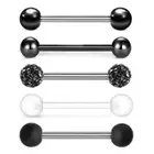 5pcs Set Tongue Bars Piercing Jewellery 6mm Ball Black
