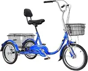 New Pedal Tricycle, Front and Rear Storage Baskets, Sealed Chain Box, Sensitive Safety Brake System, Suitable for The Elderly,Blue