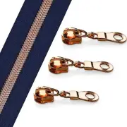 10 Yards Bulk Zipper Navy Blue Nylon Coil Zipper with Rose Gold Teeth and 20P...