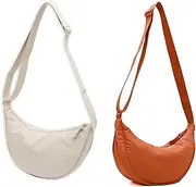 [OHHMNKK] Crossbody Bag Hobo Crescent Bag with Mesh Storage Bag, Women Men Shoulder Bag Purse Dumpling Bag Adjustable Strap