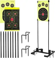 Shooting Target Stand Set, Adjustable Shooting Target Stand with 10pcs Paper Targets, Two Mounting Options for Shooting Outdoors, Stable Paper Target Holder with Metal Poles and Ground Nails