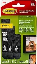 Command Black Picture Hanging Strip Mixed Pack, 16 Pairs Including Command Strips Heavy Duty, Damage-Free Heavyweight Hanging