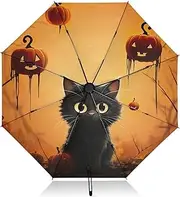 [RPLIFE] Umbrella, Auto Open Close Compact Umbrella Travel Windproof, Compact Size for Backpacks/Handbags - for Travel, Halloween Cat Pumpkin