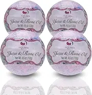 Nature's Beauty Yuzu & Rose Oil Bath Bomb Multi-Pack - Natural Hand Crafted, Non-Staining, Luxury Fizzy Spa Bomb, Nourish Dull + Dry Skin, Made w/ Coconut Oil + Witch Hazel, 4.6 oz (4 Pack)
