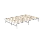Oikiture Double Wooden Bed Frame Base Platform Solid Pine Timber Beds White
