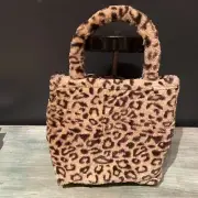New, Daiso, Faux Fur, Natural Boa Pouch/ Makeup Bag Leopard