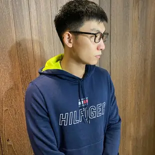 美國百分百【全新真品】Tommy Hilfiger 連帽長袖 T恤 帽T TH 男 Logo 深藍 S號 BG57