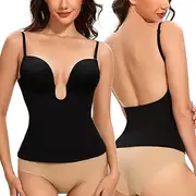 [Slimers] Backless Plunge Push Up Bra: Low Back Bras for Deep V Neck - Women Low Cut Shapewear Tops for Women