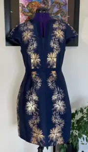 Ted Baker London Sculpted Stardust Jacquard Mini Dress Blue Gold Metallic Sz 2
