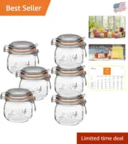 Dishwasher Safe Airtight Glass Canning Jars - 16oz Set of 6 for Storage