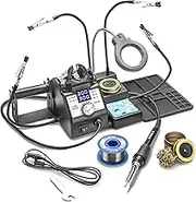 X-Tronic 3060-PRO - 75 Watt Soldering Iron Station with Mini Mag Lamp & 4 Helping Hands - 2 Digital LED Displays, 3 Temp Presets, Sleep Func, C/F Func, Brass Sponge w/Flux & Wet Sponge