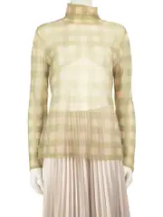 Green Gingham See Through High-Neck Top