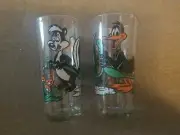VTG 2X Pepe Le Pew/ Daffy Duck Pepsi Collector Glass Warner Bros Looney Tunes