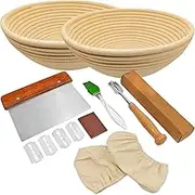 10-Inch Round Banneton Bread Proofing Basket Set of 2 | Natural Rattan Dough Rising Baskets for Sourdough & Artisan Bread | Ideal for Home Bakers & Professionals