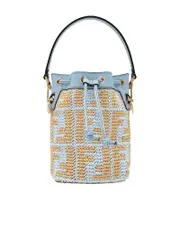 Fendi Mon Tresor Bucket Bag in Beige and Blue Raffia
