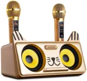 MASINGO Kitty Cat Karaoke Machine for Kids, Bluetooth Speakers, 2 Wireless Mic's
