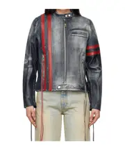 Long sleeve leather jacket W 38/ M 48,FR34,W 34/ M 44,FR36,FR38,W 36/ M 46,FR40,IT46 Black