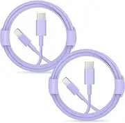 iPhone Fast Charger Lightning Cable [MFi Certified] 2-Pack USB-C to Lightning Cable (6.6Ft) Fast Charging Compatible with iPhone14/14 Plus/14 Pro/14 Pro Max/13/13pro/12/12 Pro Max,iPad(Purple)