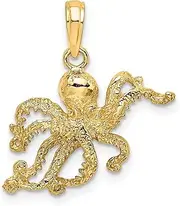 [JewelryWeb] 14ct Gold Octopus 2 d/Textured Charm Pendant Necklace 22x20.6mm Wide 2.8mm Thick