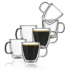 Insulated Espresso Glass Mugs 54oz Set of 6 Double Wall Cups with Handle for Tea