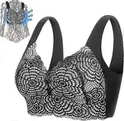 2-Piece Lymphatic Detox and Shaping Bra with Robust Support and Stylish Lace Wire-Free Comfort black white L