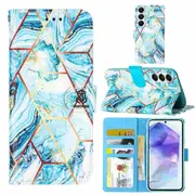 For Samsung Galaxy A05S Case SupRShield Marble Painting Pattern Flip Wallet Leather Card Slots Shockproof Cover (Blue)